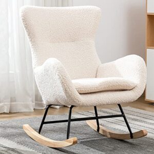qtivii rocker glider chair for nursery, modern rocking chair with high backrest and armrests, comfy uplostered accent chair for living room, bedroom (beige)