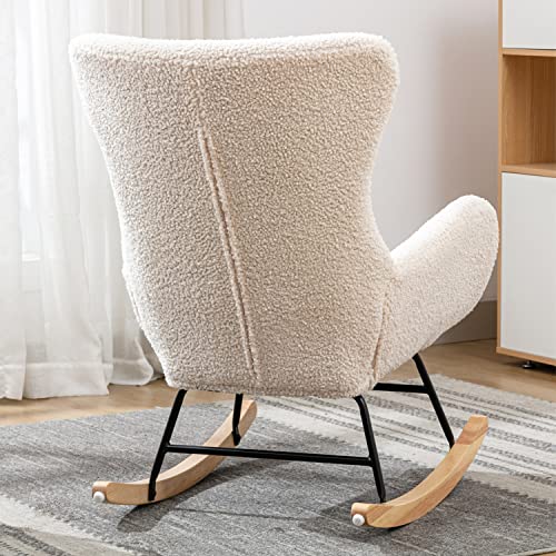 Qtivii Rocker Glider Chair for Nursery, Modern Rocking Chair with High Backrest and Armrests, Comfy Uplostered Accent Chair for Living Room, Bedroom (Beige)