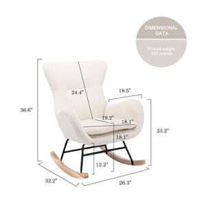 Qtivii Rocker Glider Chair for Nursery, Modern Rocking Chair with High Backrest and Armrests, Comfy Uplostered Accent Chair for Living Room, Bedroom (Beige)