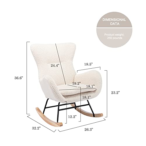 Qtivii Rocker Glider Chair for Nursery, Modern Rocking Chair with High Backrest and Armrests, Comfy Uplostered Accent Chair for Living Room, Bedroom (Beige)