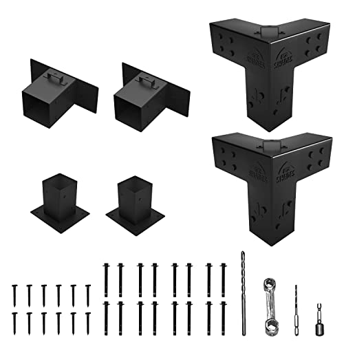 EZ Shades – Wall Mount Kit for 4x4 Lumber, Durable and Modern Pergola Kit with Corner Brackets, Wall Mount Brackets and Post Bases, Easy to Install, Bolts and Screws are Included, Black (EZWMG2)