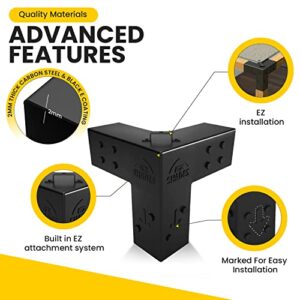 EZ Shades – Wall Mount Kit for 4x4 Lumber, Durable and Modern Pergola Kit with Corner Brackets, Wall Mount Brackets and Post Bases, Easy to Install, Bolts and Screws are Included, Black (EZWMG2)