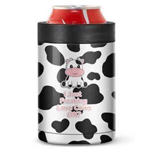 can cooler insulated skinny stainless steel doucle freezable can cooler sleeve hard seltzer 12 oz slim cans soda can cooler （cow）