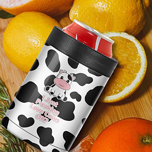 Can Cooler Insulated Skinny Stainless Steel Doucle Freezable Can Cooler Sleeve Hard Seltzer 12 oz Slim Cans Soda Can Cooler （Cow）