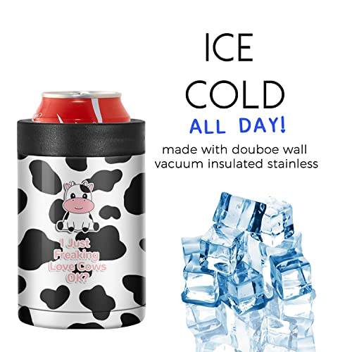 Can Cooler Insulated Skinny Stainless Steel Doucle Freezable Can Cooler Sleeve Hard Seltzer 12 oz Slim Cans Soda Can Cooler （Cow）