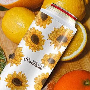 Slim Can Cooler Insulated Skinny Stainless Steel Doucle Freezable Can Cooler Sleeve Hard Seltzer 12 oz Slim Cans （Sunflower）