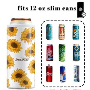 Slim Can Cooler Insulated Skinny Stainless Steel Doucle Freezable Can Cooler Sleeve Hard Seltzer 12 oz Slim Cans （Sunflower）