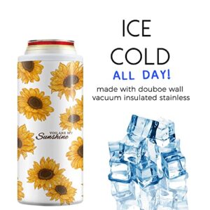 Slim Can Cooler Insulated Skinny Stainless Steel Doucle Freezable Can Cooler Sleeve Hard Seltzer 12 oz Slim Cans （Sunflower）