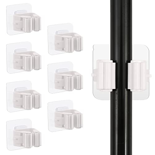 8PCS Broom Holder Wall Mount, Self Adhesive No Drilling Anti-Slip Mop and Broom Holder Organizer Hanger Wall Mount, Broom Gripper and Mop Holder Wall Mounted for Home Garden Garage Storage