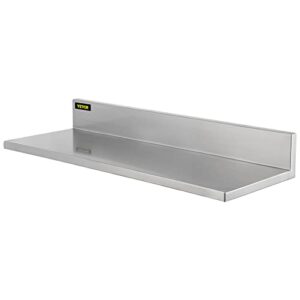VEVOR Stainless Steel Wall Shelf, 8.6'' x 16'', Max. 44 lbs Load Capacity Heavy-Duty Commercial Wall-Mounted Shelving w/Backsplash for Restaurant, Home, Kitchen, Hotel, Bar, Laundry Room (2 Packs)