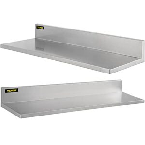 vevor stainless steel wall shelf, 8.6'' x 16'', max. 44 lbs load capacity heavy-duty commercial wall-mounted shelving w/backsplash for restaurant, home, kitchen, hotel, bar, laundry room (2 packs)