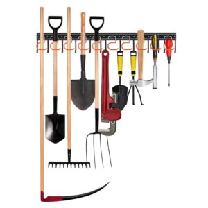 tvkb 34'' all metal garden tool organizer adjustable garage tool organizer wall mount garage organizers and storage with heavy duty hooks tool hangers for garage wall, shed, garden