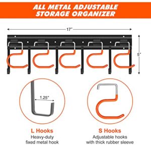 TVKB 34'' All Metal Garden Tool Organizer Adjustable Garage Tool Organizer Wall Mount Garage Organizers and Storage with Heavy Duty Hooks Tool Hangers for Garage Wall, Shed, Garden