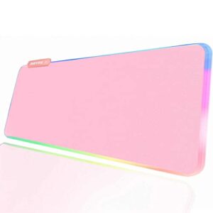 jmiyav pink rgb gaming mouse pad 31.5x12 inch pc xl large extended glowing led light up desk pad non-slip rubber base computer mouse pad cute mousepad mat 31.5x12 inch upgrade