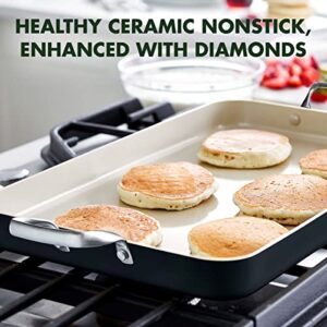 GreenPan Rio Healthy Ceramic Nonstick, 18" x 11" Double Burner Griddle Pan, PFAS-Free, Dishwasher Safe, Oven & Broiler Safe, Black