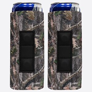qualityperfection magnetic slim can cooler sleeve, beer/energy magnet tall 12 oz skinny size neoprene 4mm thickness (2, camo forest)
