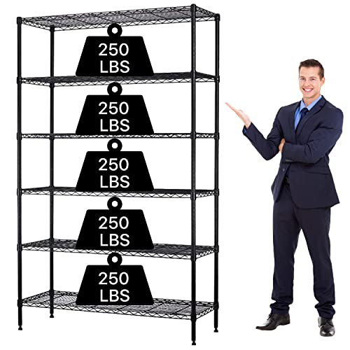 Dkelincs 6-Tier Wire Shelving Metal Utility Steel Storage Shelves for Garage Kitchen Living Room 42" L x 16" W x 72" H Shelf Unit Organizer Rack, Black