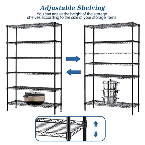 Dkelincs 6-Tier Wire Shelving Metal Utility Steel Storage Shelves for Garage Kitchen Living Room 42" L x 16" W x 72" H Shelf Unit Organizer Rack, Black