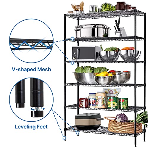 Dkelincs 6-Tier Wire Shelving Metal Utility Steel Storage Shelves for Garage Kitchen Living Room 42" L x 16" W x 72" H Shelf Unit Organizer Rack, Black