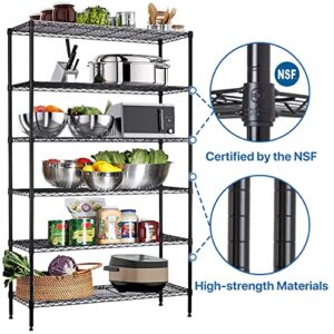 Dkelincs 6-Tier Wire Shelving Metal Utility Steel Storage Shelves for Garage Kitchen Living Room 42" L x 16" W x 72" H Shelf Unit Organizer Rack, Black