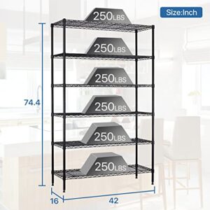 Dkelincs 6-Tier Wire Shelving Metal Utility Steel Storage Shelves for Garage Kitchen Living Room 42" L x 16" W x 72" H Shelf Unit Organizer Rack, Black