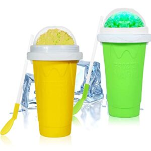 slushy maker cup,slushie cup frozen magic squeeze slushy cup smoothies milk shake ice cream maker cup (yellow+green)