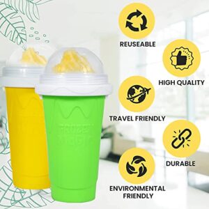 Slushy Maker Cup,Slushie Cup Frozen Magic Squeeze Slushy Cup Smoothies Milk Shake Ice Cream Maker Cup (Yellow+Green)