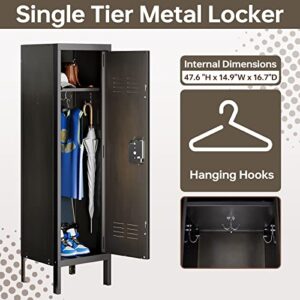 MIIIKO Metal Storage Locker Cabinet with 1 Door, Steel Wardrobe Cabinet with Hanging Hooks, Locker for Bedroom, Home Office, Gym and Changing Room