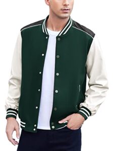 coofandy mens fashion varsity jackets casual leather sleeves college baseball bomber jacket streetwear