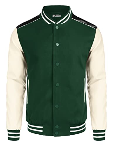 COOFANDY Mens Fashion Varsity Jackets Casual Leather Sleeves College Baseball Bomber Jacket Streetwear