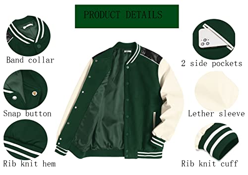 COOFANDY Mens Fashion Varsity Jackets Casual Leather Sleeves College Baseball Bomber Jacket Streetwear