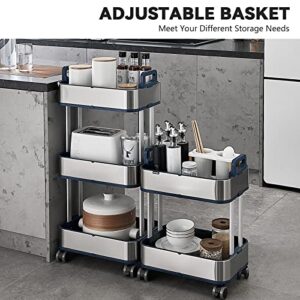 ELPHECO Storage Rolling Cart 3 Tier Mobile Shelving Unit Slide Out Storage Shelves for Kitchen Bathroom Laundry Narrow Places