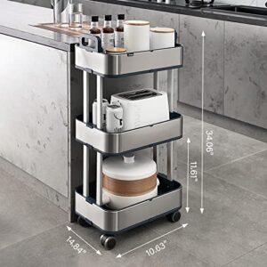 ELPHECO Storage Rolling Cart 3 Tier Mobile Shelving Unit Slide Out Storage Shelves for Kitchen Bathroom Laundry Narrow Places