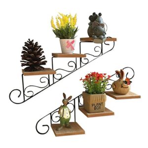 Wnvivi 2 Pcs Stair Shaped Flower Pot Stand,Retro Staircase Wall Hanging Flower Shelf,Creative Open Stair Wall Mounted Shelf,Mini Metal Ladder Wall Decor-A