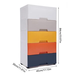 5 Drawer Plastic Drawers Dresser Storage Cabinet Stackable Vertical Clothes Storage Tower with 4 Wheels and Spare Wheel for Hallway Entryway(White, Gray, Yellow, Orange, Blue)