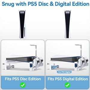 PS5 Horizontal Stand with 3-Level Cooling Fans for Playstation 5 Console, PS5 Accessories Controller Charging Station Fit for PS5 Edge Controller, PS5 Cooling Station with Headset Holder