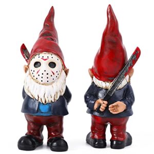 uluze garden gnomes halloween decorations indoor for home horror decor funny gnome 8" tall - red