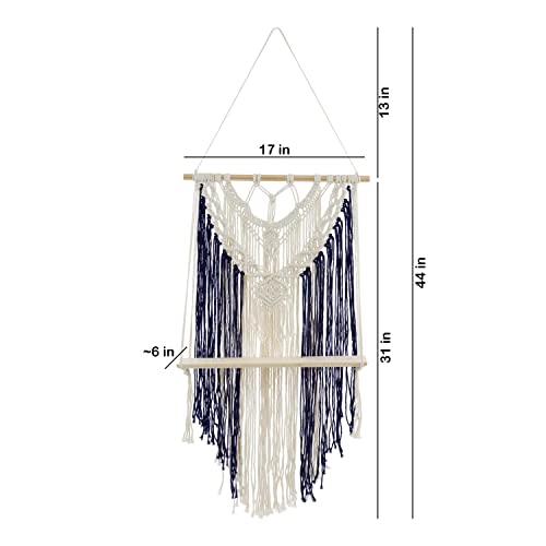 PlanterSam Macrame Wall Hanging with Removable Shelf - 100% Cotton Hanger for Indoor Plants - Aesthetic Room Decor and Hardware Included (Navy Blue)