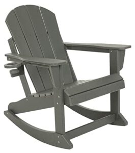 doubob outdoor patio rocking adirondack rocker modern plastic weather resistant hdpe lawn chair for porch, garden fire pit beach backyard, extra large, grey