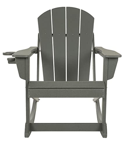 doubob Outdoor Patio Rocking Adirondack Rocker Modern Plastic Weather Resistant HDPE Lawn Chair for Porch, Garden Fire Pit Beach Backyard, Extra Large, Grey