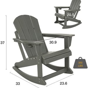 doubob Outdoor Patio Rocking Adirondack Rocker Modern Plastic Weather Resistant HDPE Lawn Chair for Porch, Garden Fire Pit Beach Backyard, Extra Large, Grey