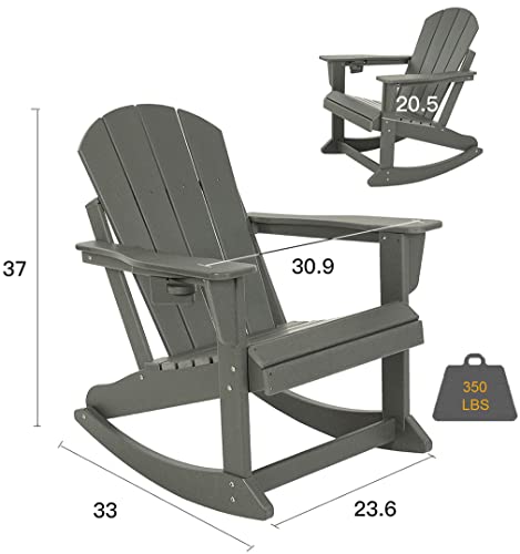 doubob Outdoor Patio Rocking Adirondack Rocker Modern Plastic Weather Resistant HDPE Lawn Chair for Porch, Garden Fire Pit Beach Backyard, Extra Large, Grey