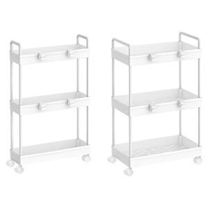 2 pack 3 tier slim storage cart, bathroom organizer laundry room organization mobile shelving unit slide out rolling rack with wheels for kitchen garage office small apartment narrow space