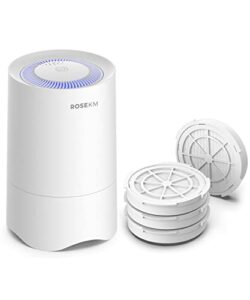 rosekm small air purifier with 1-year pack replacement filter, personal desk mini air purifier, room hepa air purifier fresheners cleaner for pets, smoke, desktop, office (white)