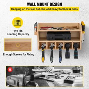 VEVOR Drill Charging Station, Power Tool Charging Station, 5 Drill Hanging Slots Drill Charging Station, 2-Shelf Cordless Drill Storage, Wall Mounted Power Drill Tool Storage Organizer Wooden