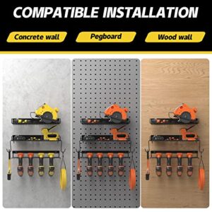 QEWEEQ Power Tool Organizer Wall Mount, Cordless Drill Storage Rack, Power Tool Charging Station and Storage, Heavy Duty Floating Tool Shelf, Removable Design