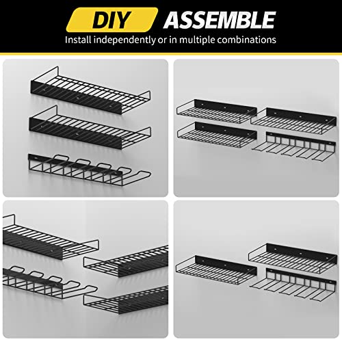 QEWEEQ Power Tool Organizer Wall Mount, Cordless Drill Storage Rack, Power Tool Charging Station and Storage, Heavy Duty Floating Tool Shelf, Removable Design