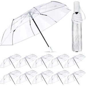 sanwuta 12 pack transparent folding umbrella full automatic clear foldable umbrella 8 ribs tri-fold auto open close umbrellas for rain travel wedding(white)