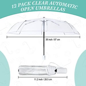 Sanwuta 12 Pack Transparent Folding Umbrella Full Automatic Clear Foldable Umbrella 8 Ribs Tri-Fold Auto Open Close Umbrellas for Rain Travel Wedding(White)