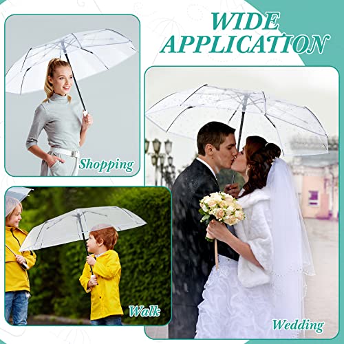 Sanwuta 12 Pack Transparent Folding Umbrella Full Automatic Clear Foldable Umbrella 8 Ribs Tri-Fold Auto Open Close Umbrellas for Rain Travel Wedding(White)
